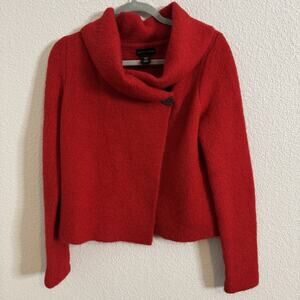 Adrienne Vittadini Red Sweater Medium Shawl Collar Wrap Button Front Soft Knit